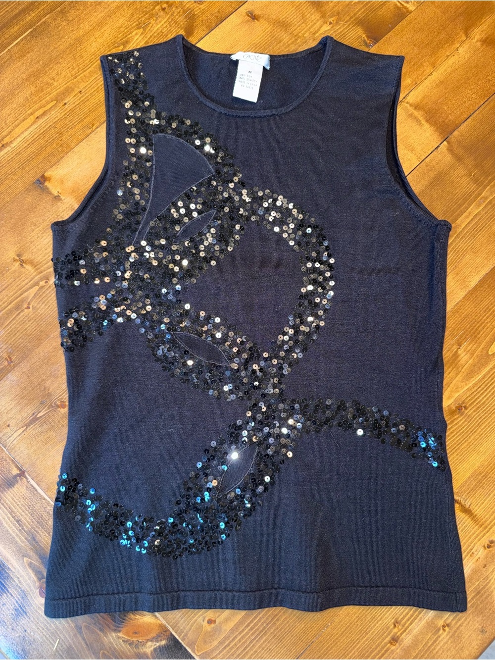 Cache Black Sequin Sleeveless Tank Top